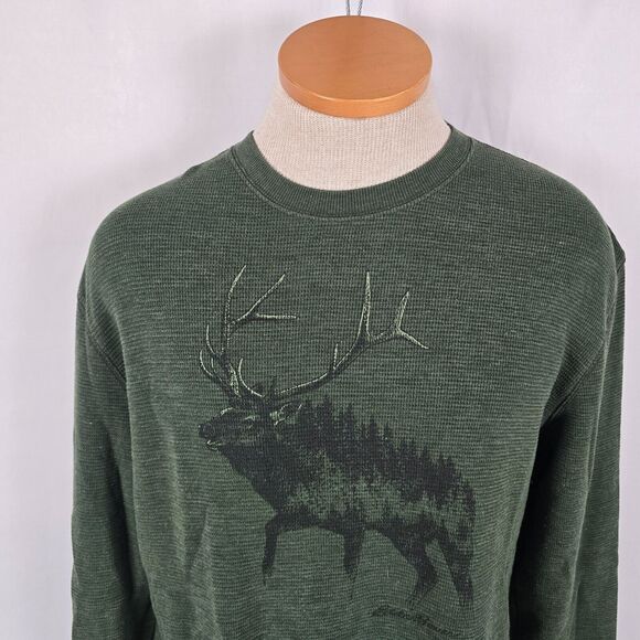 Eddie Bauer Sweatshirt Men's M Green Elk Print Long Sleeve Crew Neck - Picture 2 of 13